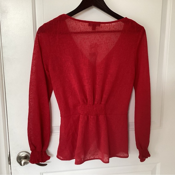 Le chateau Red peplum sheer blouse - Picture 2 of 5